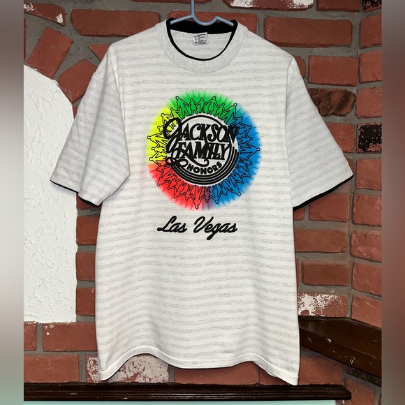 Vintage Jackson Family Honors Las Vegas Multicolored Logo Striped T-Shirt Large